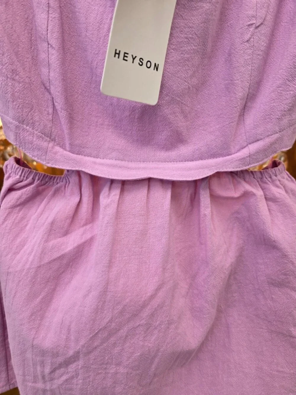 Heyson Light Mauve Cutout Crop Top | Scalloped Hem | 100% Cotton | Smocked Back - Picture 4 of 10
